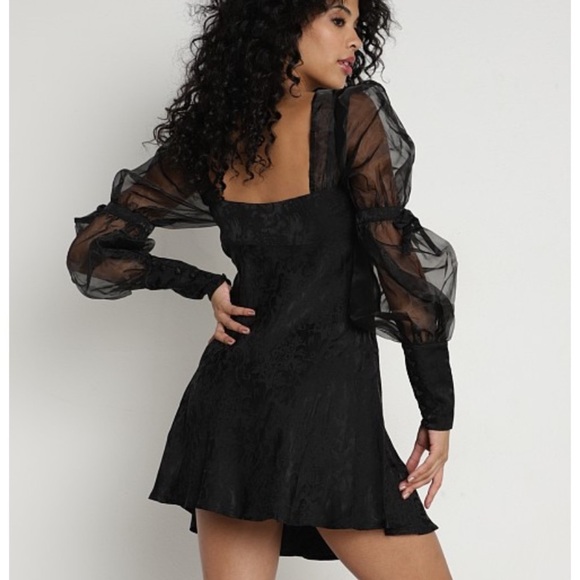 For Love & Lemons Gabrielle Puff Sleeve Mini Dress Black - Picture 4 of 13